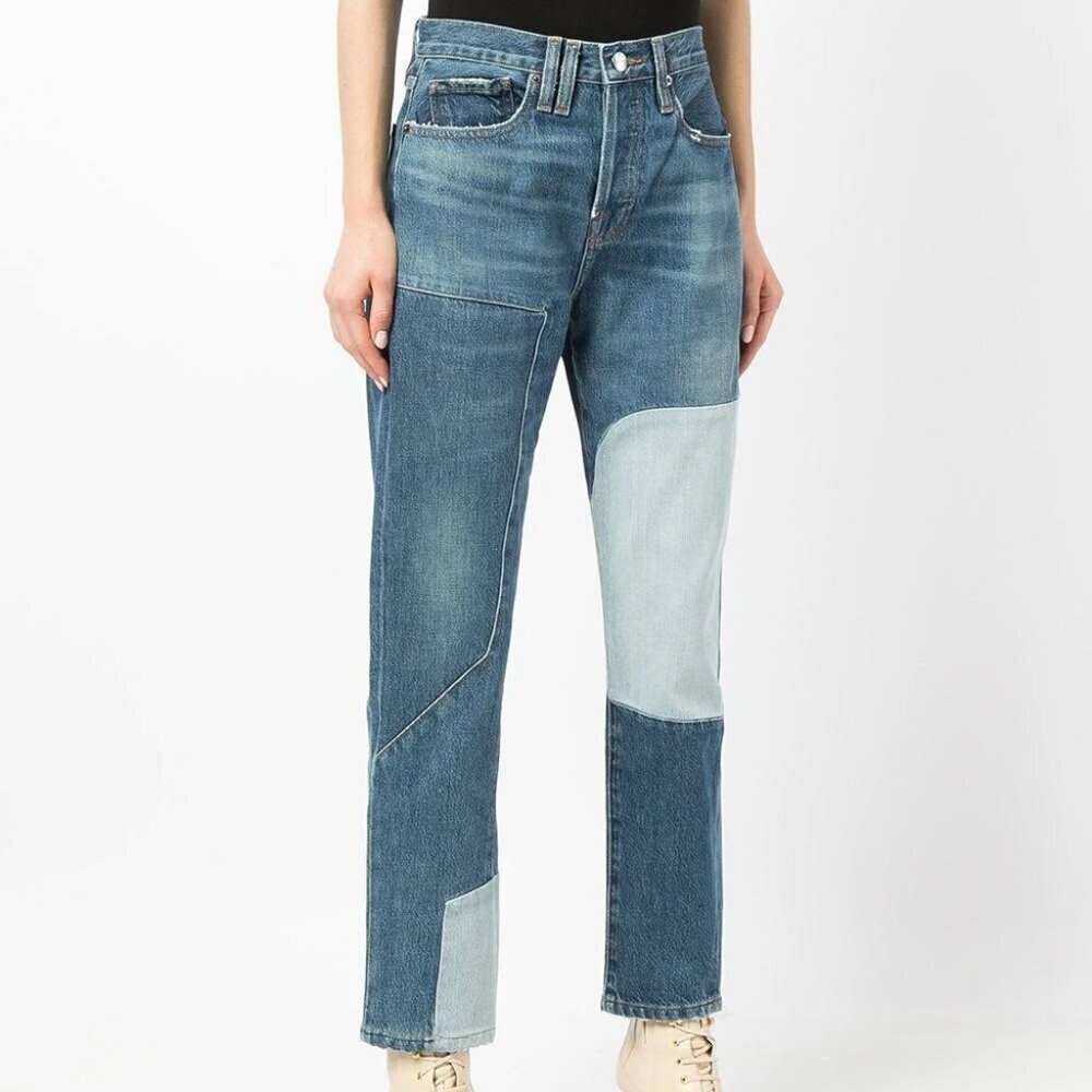 Frame women's jeans 25 Le Original patchwork denim button fly straight leg